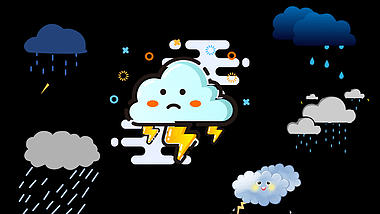 MBE风格天气图标打雷下雨乌云蓝色闪电带通道mov综艺节目真人秀小元素视频的预览图