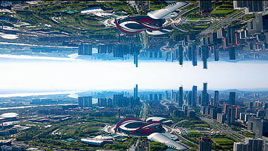 4k航拍南京河西CBD奥体城市倒影视频的预览图
