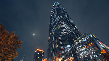 8K震撼延时北京国贸大楼月下灯光秀视频的预览图