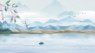 原创清新中国风宁静山川湖水视频背景AE模板视频的预览图