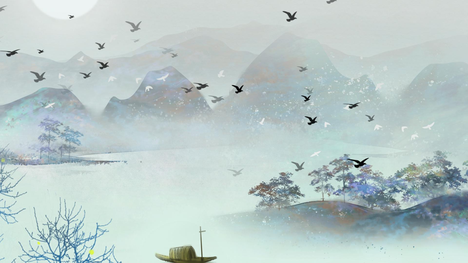 原创中国风寂静湖面水墨视频背景AE模板视频的预览图