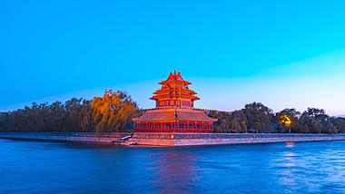 8K大气北京紫禁城角楼日转夜风光延时视频的预览图