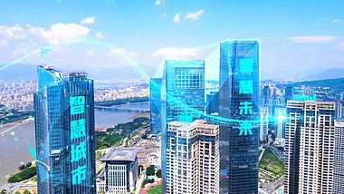 原创蓝色科技城市建筑特效光线粒子AE模板视频的预览图