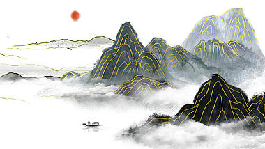 原创中国风描金水墨山水视频古风水墨风诗词朗诵背景AE模板视频的预览图