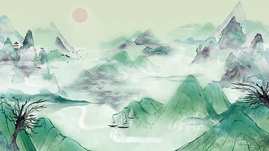 原创中国风绿色清新风景视频古风水墨风诗词朗诵背景AE模板视频的预览图