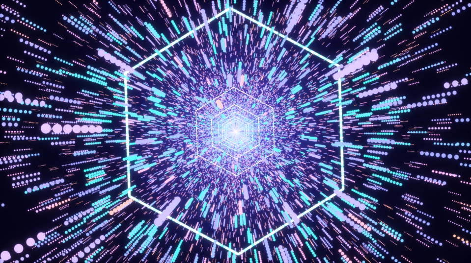 原创发光蓝紫色梦幻粒子隧道冲击视频LED背景视频的预览图