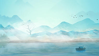 原创中国风静雅蓝色湖面视频背景古风水墨风诗词朗诵背景视频的预览图