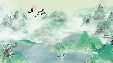 原创中国风碧绿水墨山川视频背景AE模板视频的预览图