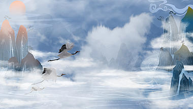 原创中国风天空水墨仙境视频背景AE模板视频的预览图