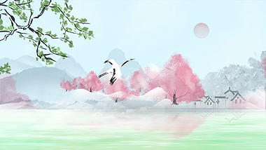 原创中国风清新湖面水墨视频背景AE模板视频的预览图