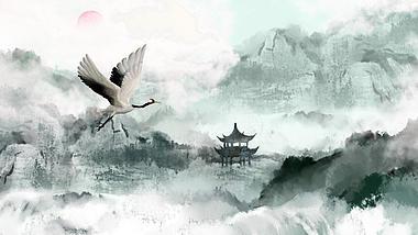 原创中国风大气云间飞鹤视频背景AE模板视频的预览图