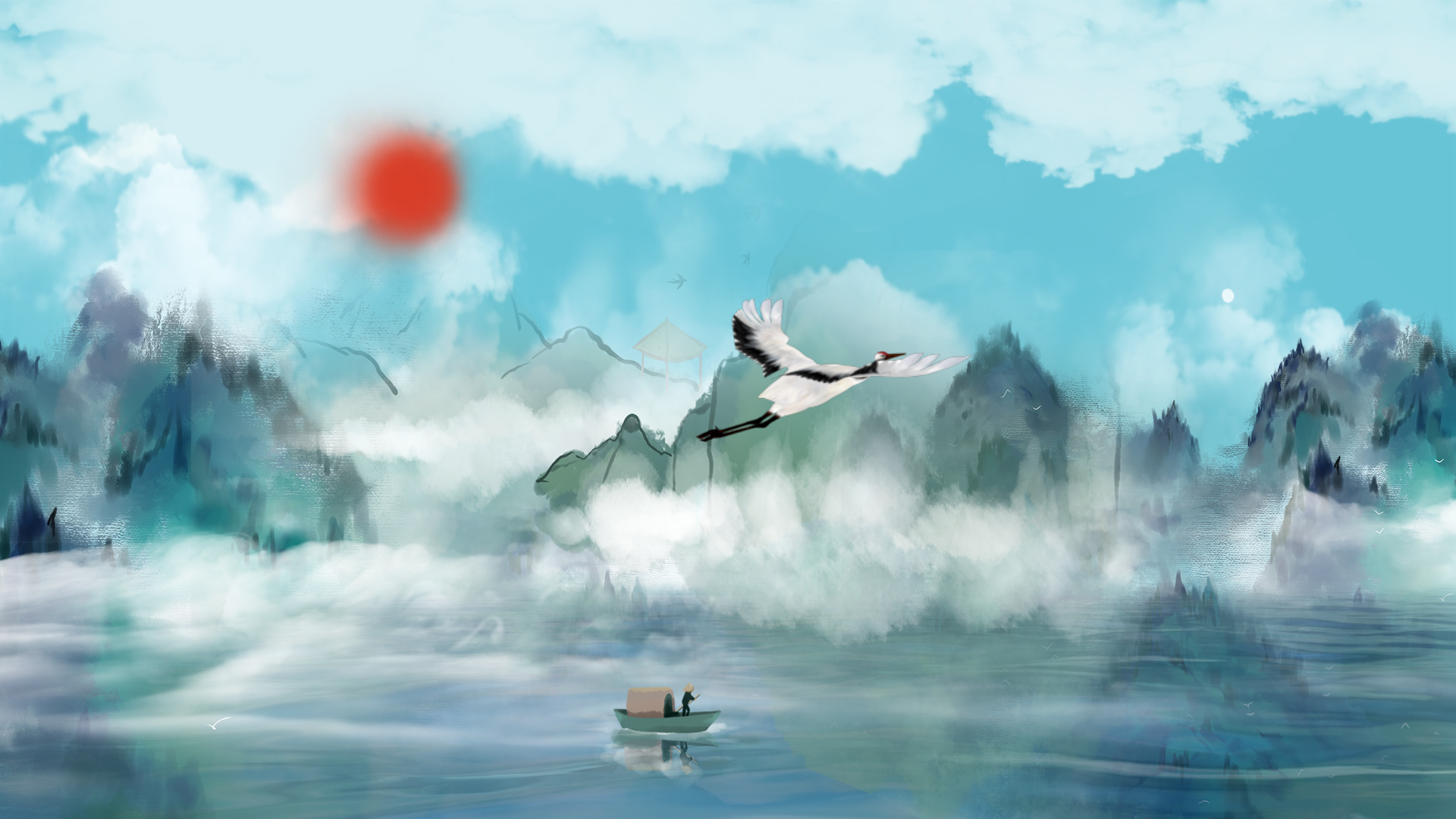原创中国风大气湖面视频背景AE模板视频的预览图