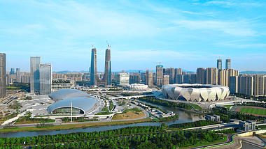4K航拍大气杭州亚运会奥林匹克公园城市宣传素材视频的预览图
