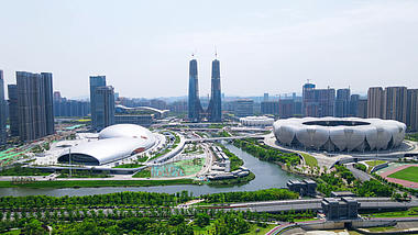 4K大气航拍杭州奥体中心全景视频的预览图