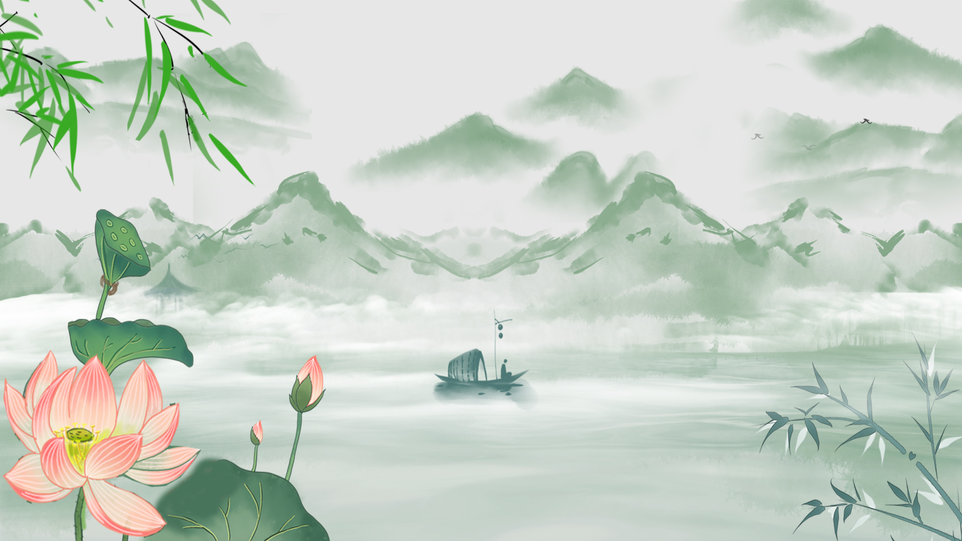 原创中国风荷塘水墨风景视频背景AE模板视频的预览图