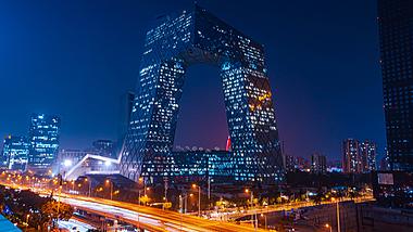 8K北京城市地标新中央电视台大楼夜景车流灯光震撼延时视频的预览图