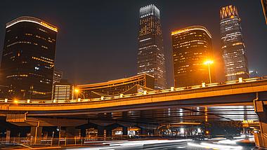 8K黑金北京CBD商圈城市车流夜景震撼延时视频的预览图