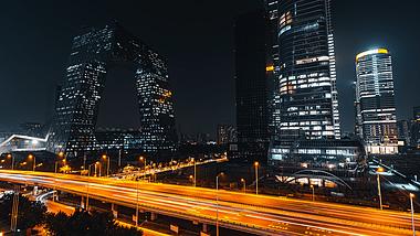 8K震撼黑金北京央视大楼核心区城市车流夜景延时视频的预览图