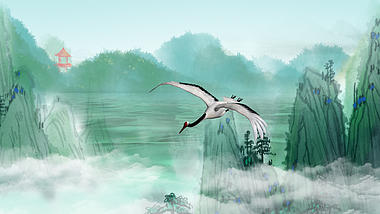 原创中国风绿色湖水水墨视频背景古风水墨风诗词朗诵视频动态背景视频的预览图