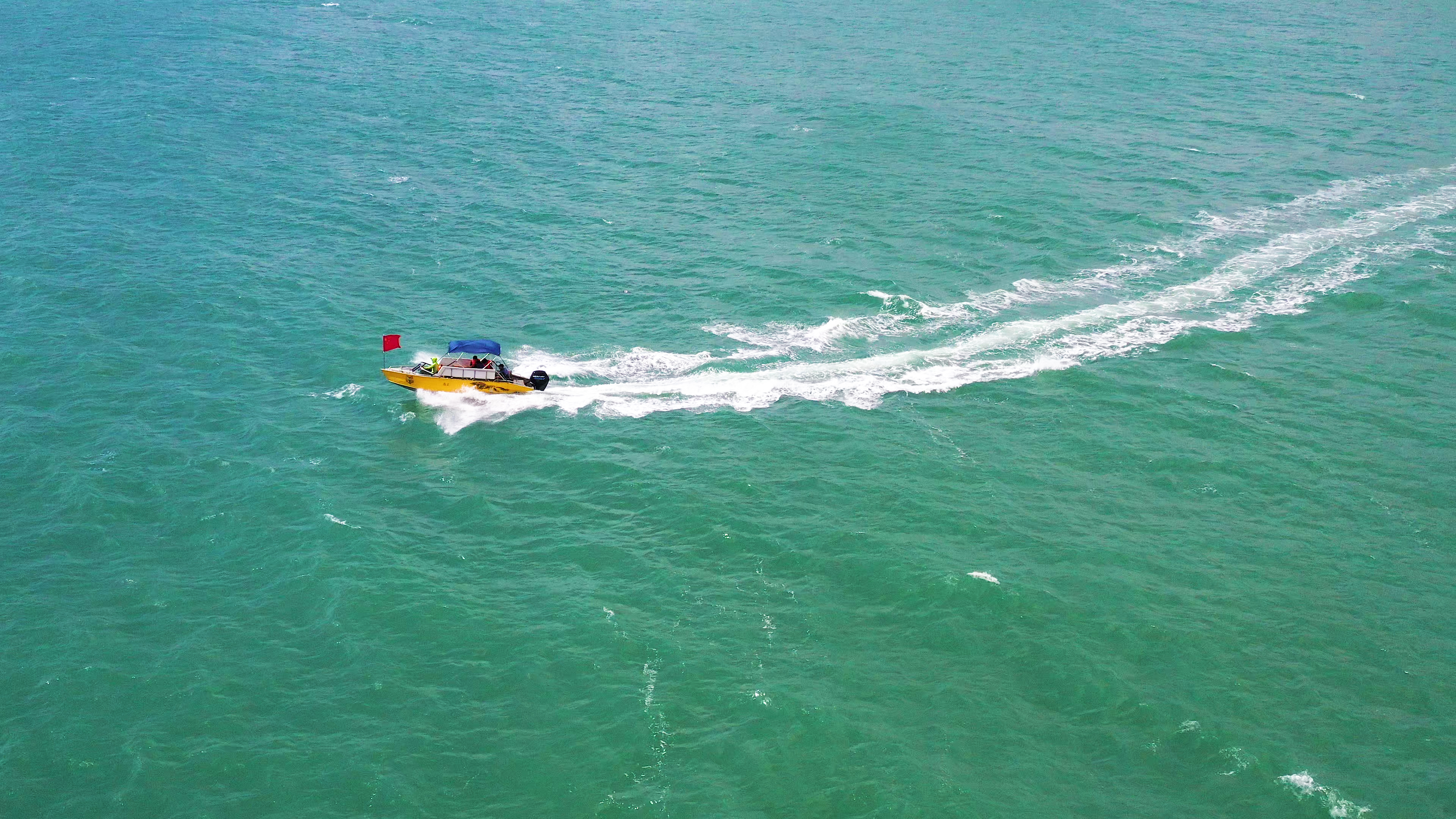 4k航拍夏天游客在大海上游玩快艇视频的预览图