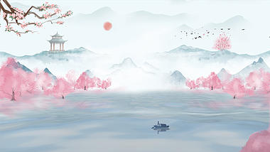 原创中国风桃花水池风景视频背景视频的预览图