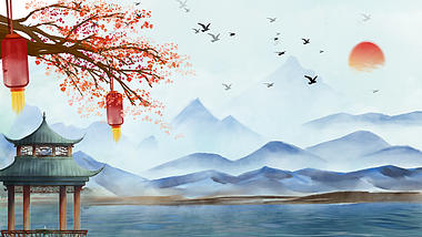 原创中国风静谧湖水风景视频背景视频的预览图