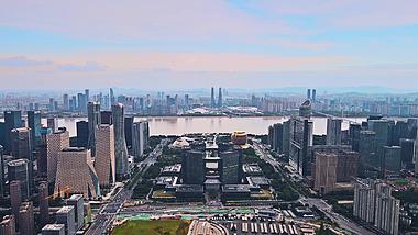 4K航拍杭州地标CBD市民中心城市天际线楼房建筑视频的预览图