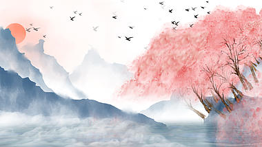 原创中国风樱花美景水墨视频背景视频的预览图