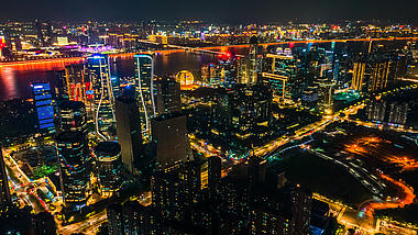 4K航拍杭州城市CBD繁华全貌夜景天际线延时视频的预览图