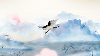 原创中国风淡雅水墨湖面视频背景视频的预览图