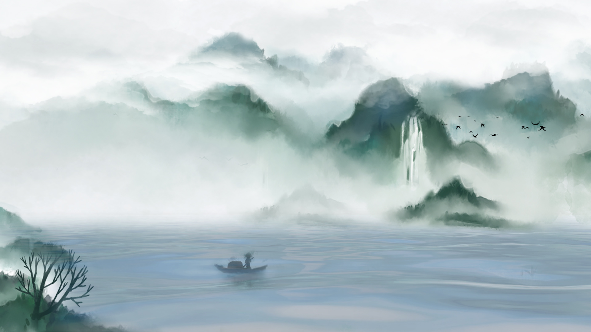 原创中国风大气山水水墨视频背景视频的预览图