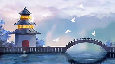 原创中国风寂静湖面风景视频背景视频的预览图