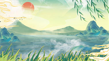 原创中国风温暖湖面风景视频背景视频的预览图