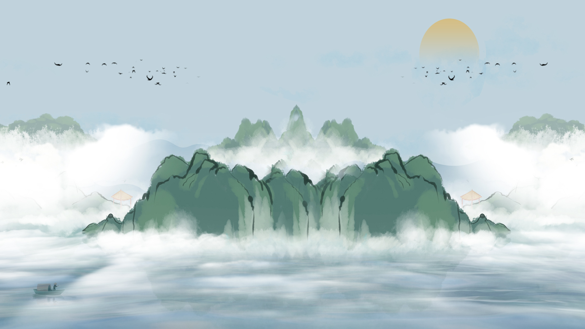 原创中国风素雅湖面风景视频背景视频的预览图