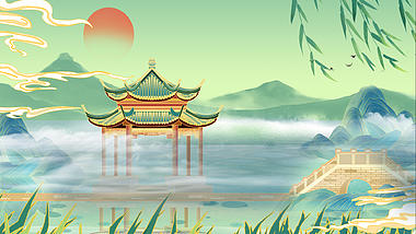 原创中国风湖景云雾风景视频背景视频的预览图