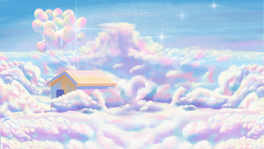 原创梦幻唯美治愈云彩房子视频背景视频的预览图