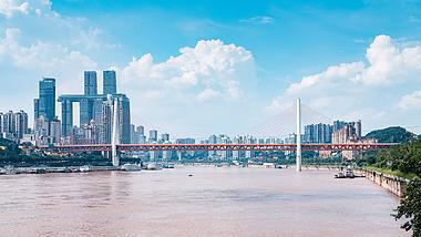 8k重庆东水门大桥来福士蓝天白云延时拍摄摄影视频的预览图