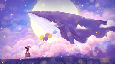 唯美梦幻治愈月亮鲸鱼视频背景视频的预览图