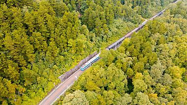 4K航拍贵州省贵阳黔灵山火车穿过山林火车行驶视频的预览图
