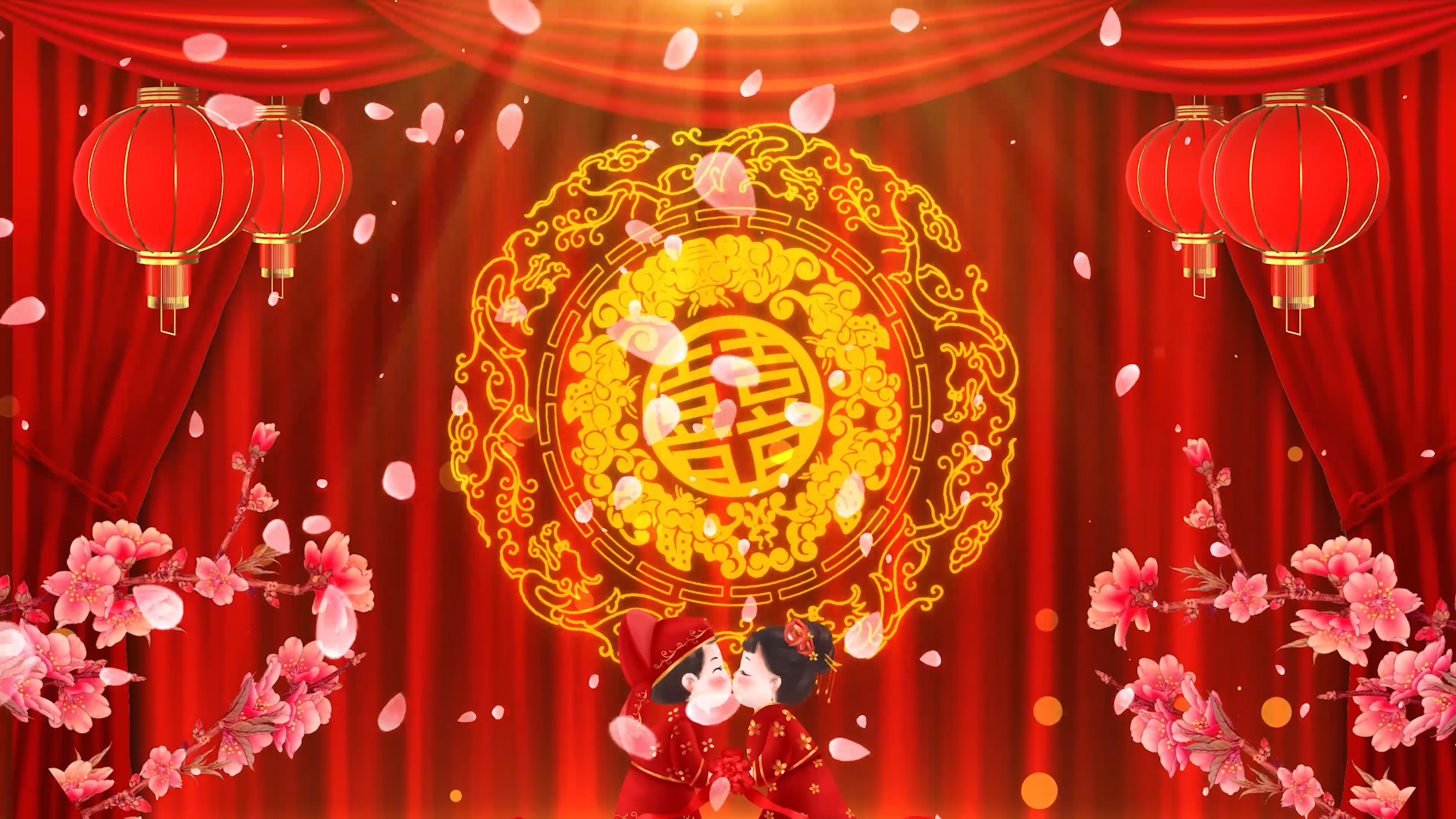 中国风红色喜庆中式婚礼背景视频背景视频的预览图