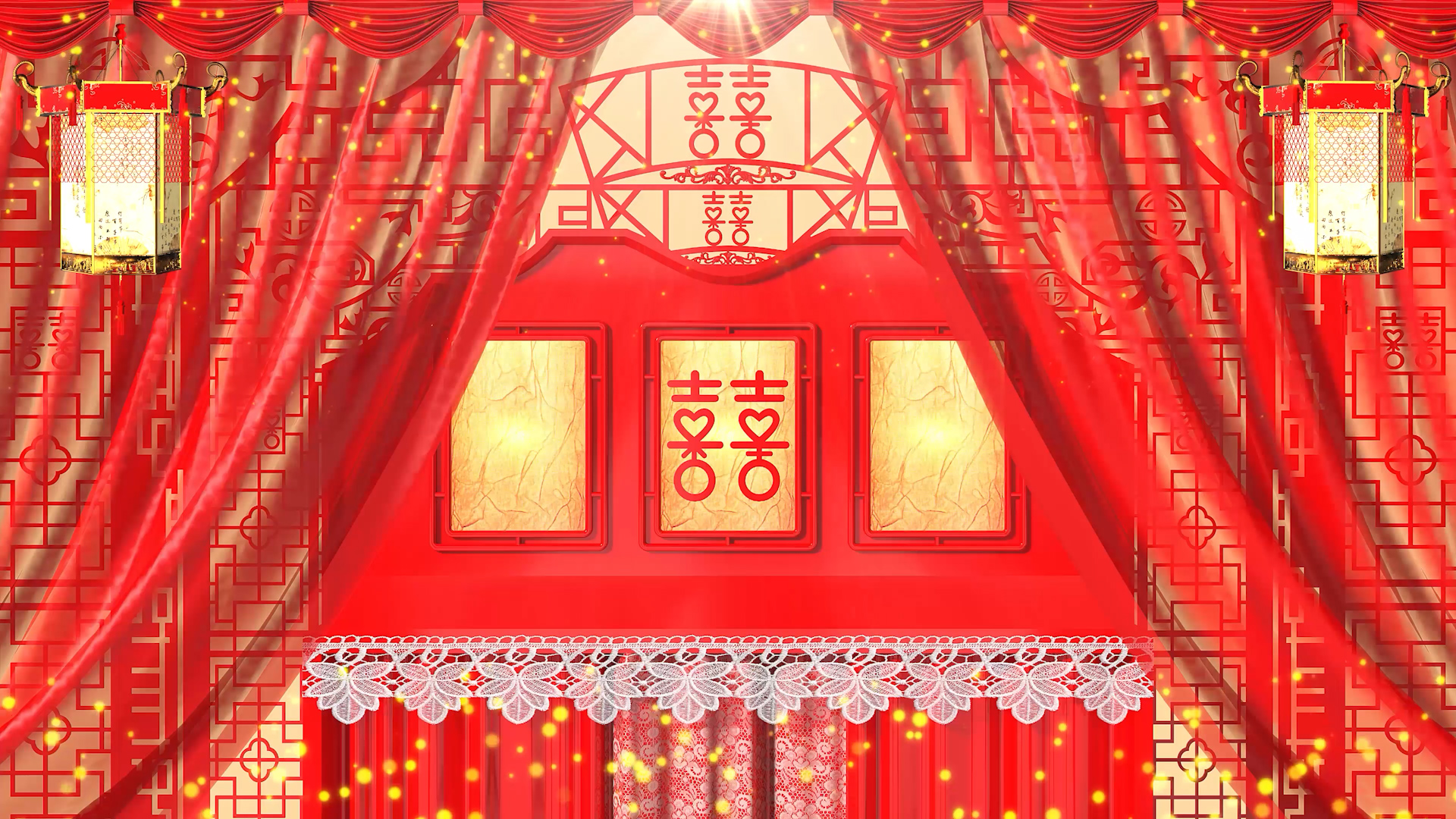 中国风红色中式喜庆婚礼背景视频背景视频的预览图