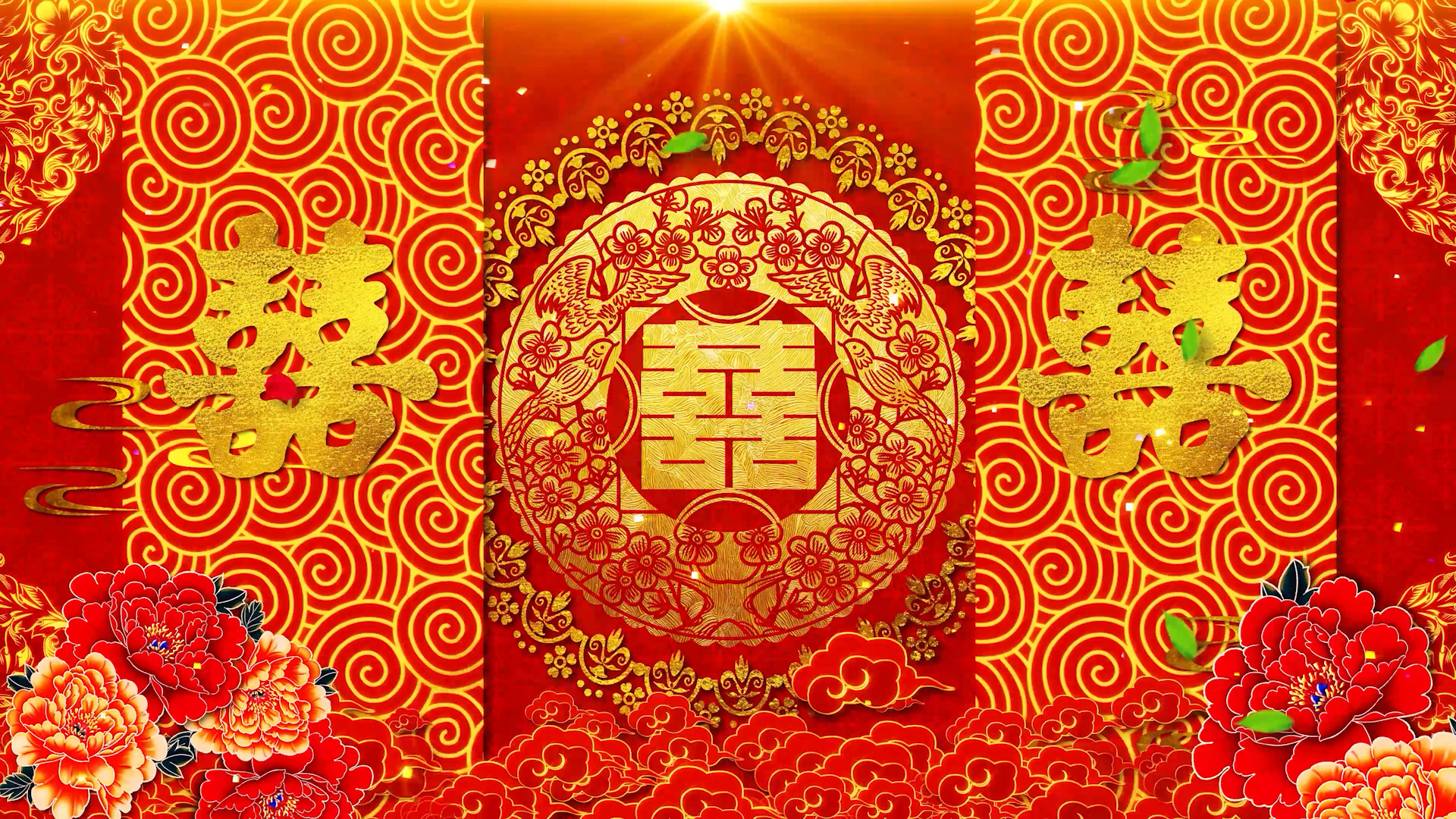 中国风红色中式喜庆婚礼背景视频背景视频的预览图