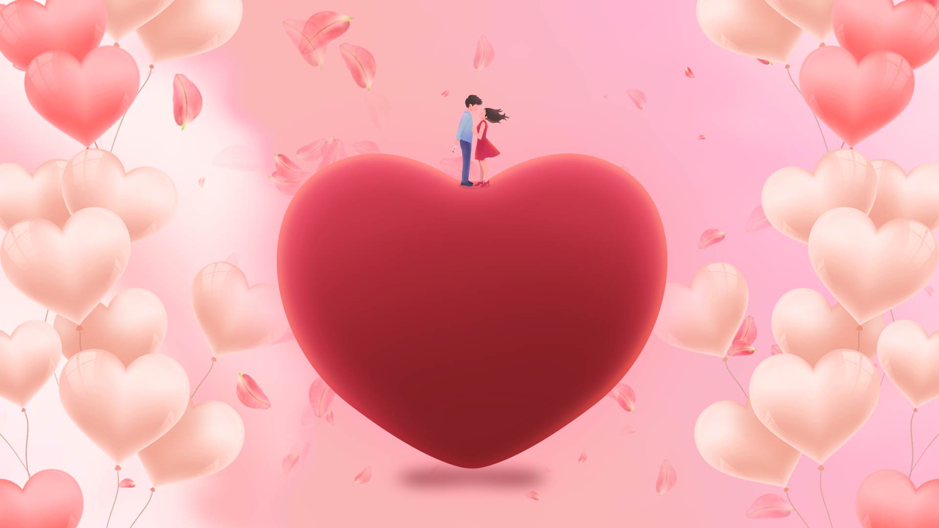 粉色气球爱心汇集浪漫七夕视频背景视频的预览图