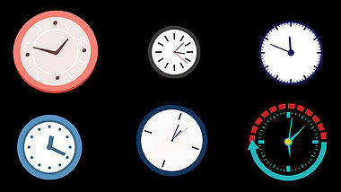 蓝色时钟时间钟表转动的钟扁平时钟计时视频元素视频的预览图