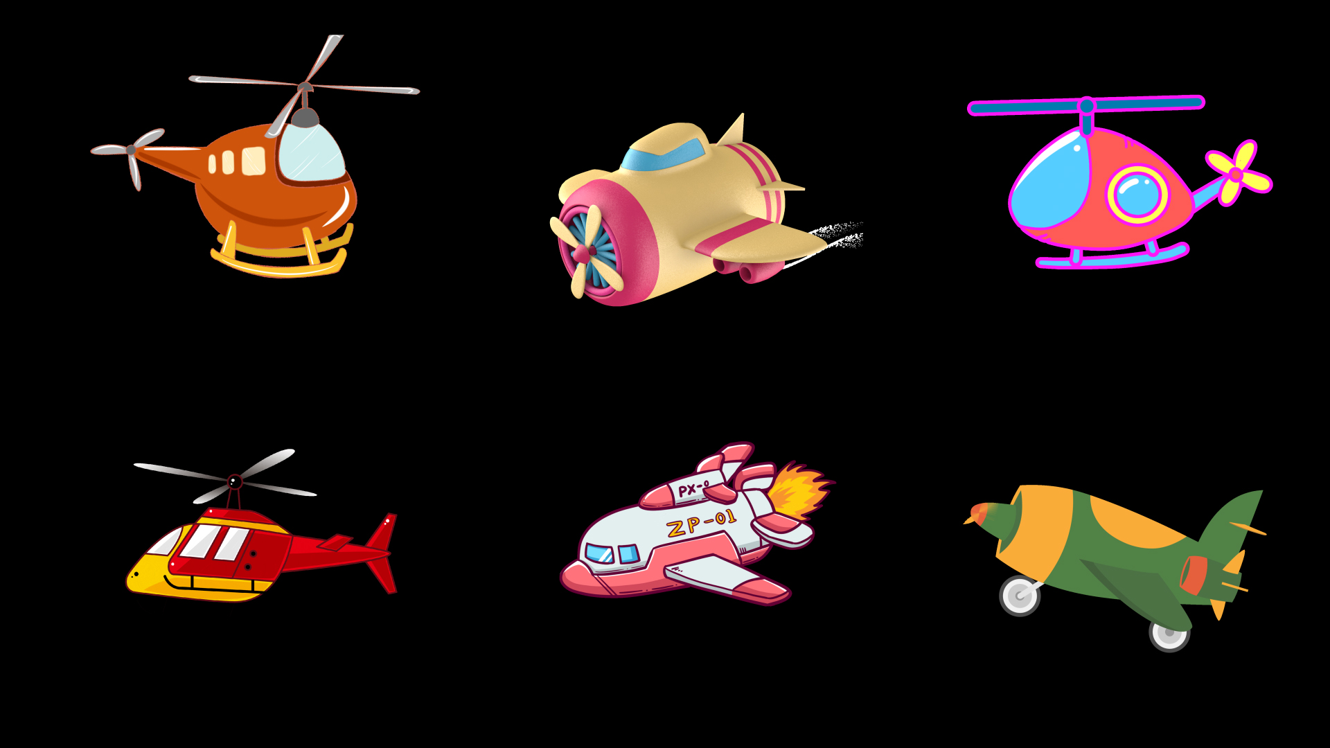 交通直升机卡通插画橙色六一儿童节玩具视频元素视频的预览图