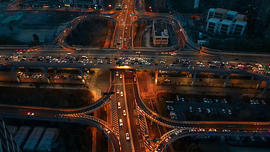 4K震撼航拍杭州城市夜晚立交桥车流车水马龙视频的预览图