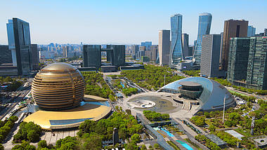 4K航拍俯瞰杭州CBD市民中心城市建筑视频的预览图