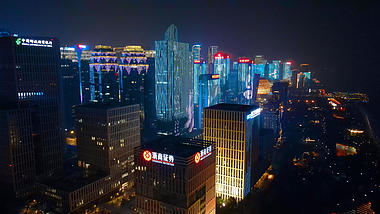 4K航拍震撼杭州西兴大桥车流不息城市夜景视频的预览图