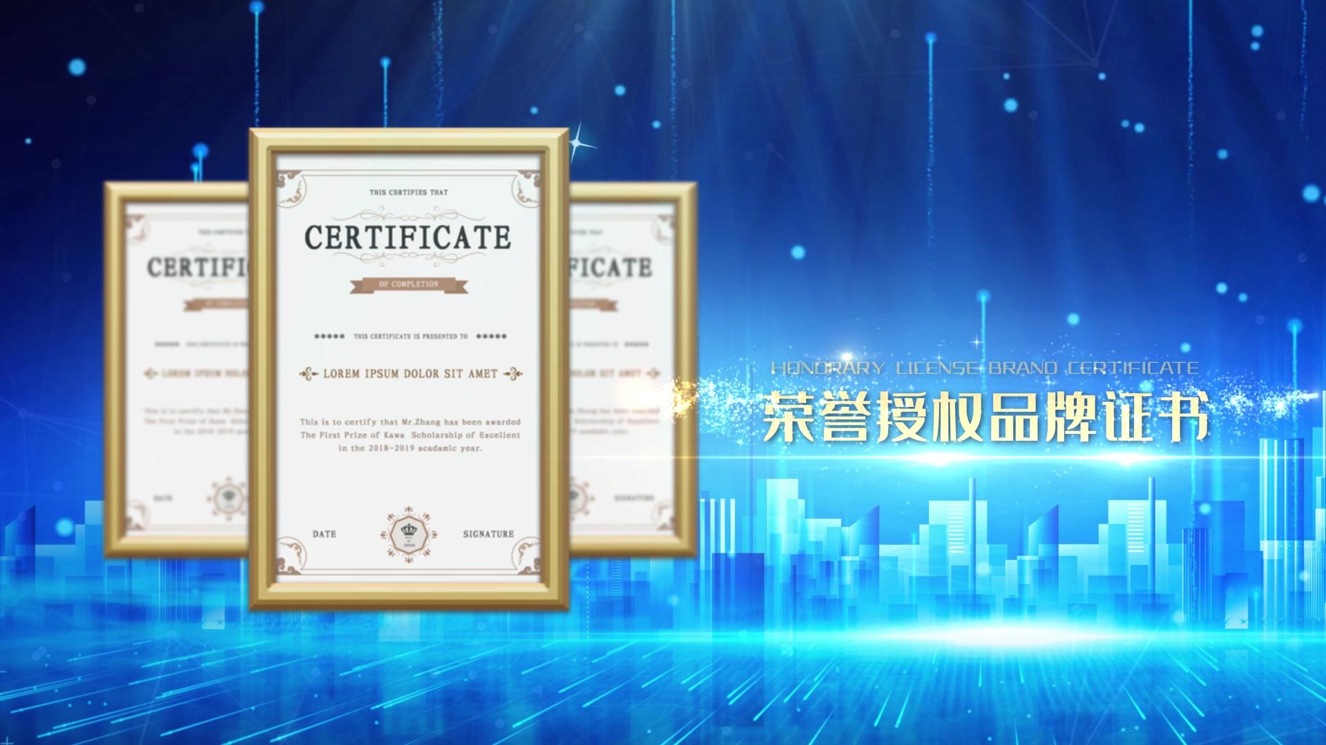 大气震撼产品专利荣誉证书展示AE模板视频的预览图