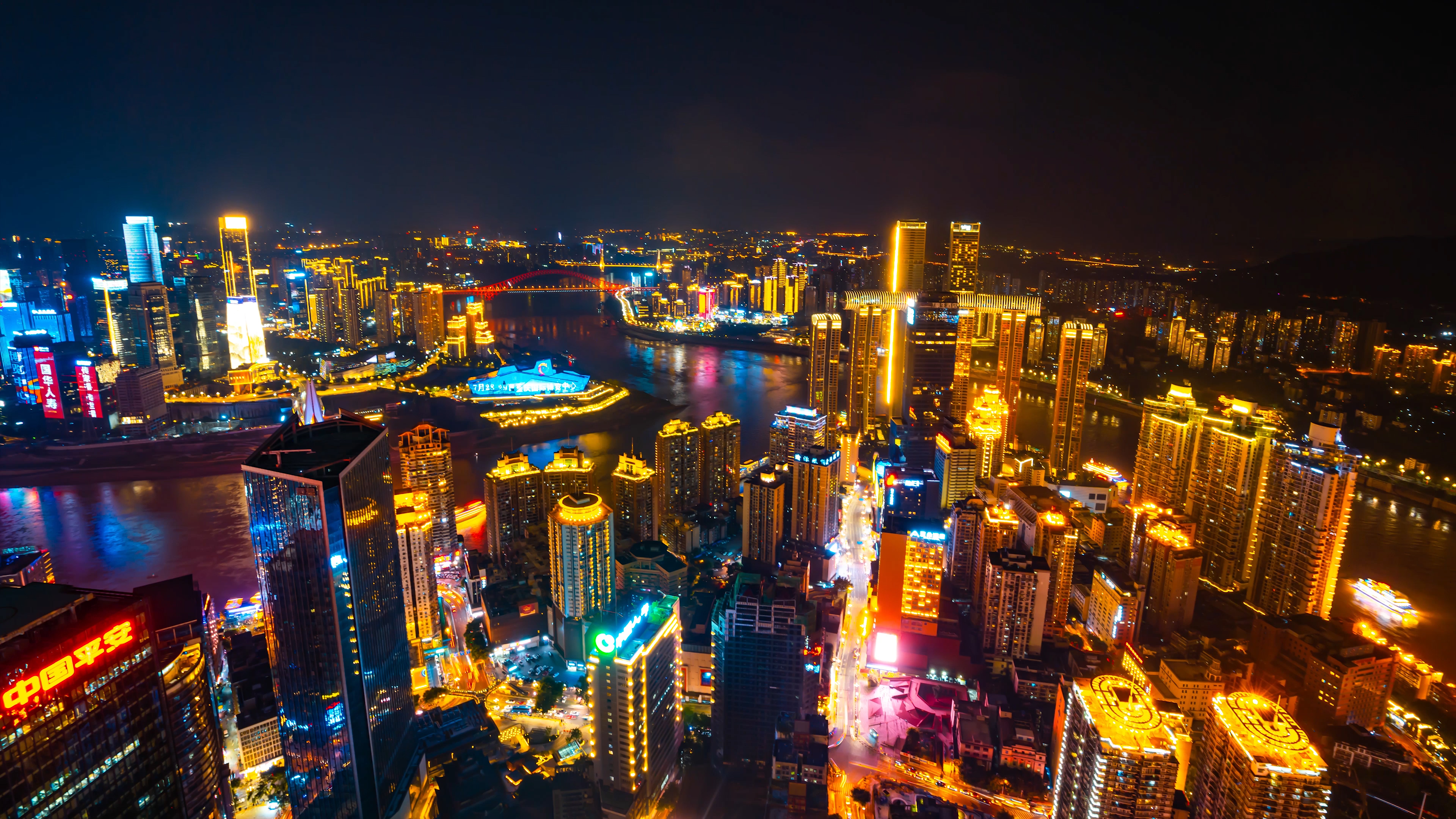 8K大气梦幻科技感重庆CBD城市灯光秀全景延时视频的预览图